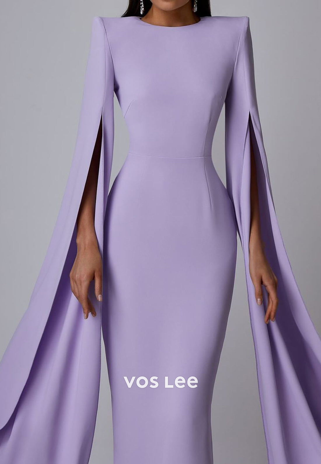 Long Sleeve Scoop Ankle-Length Mermaid Evening Dresses with High Split