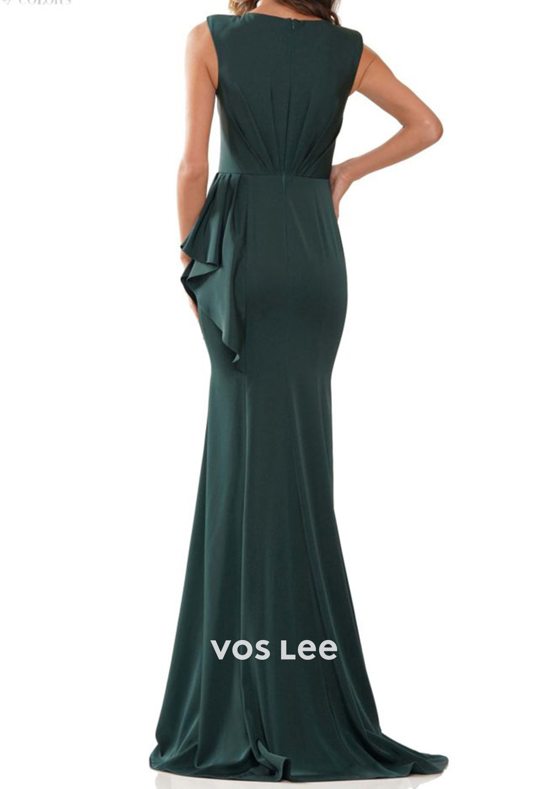 Simple V Neck Sheath Pleated Mother of Bride Dresses with High Split