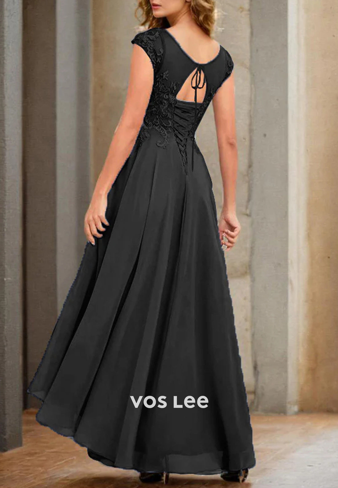 A-Line Scoop Appliqued Ankle-Length Pleated Mother of Bride Dresses with Pockets