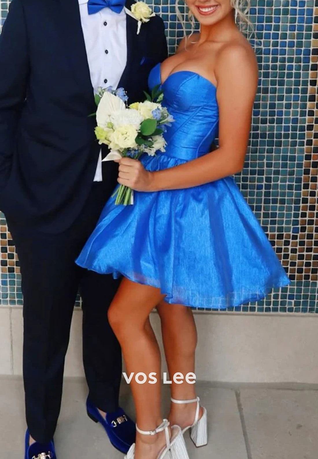 A-Line Strapless Sweetheart Pleated Homecoming Dresses