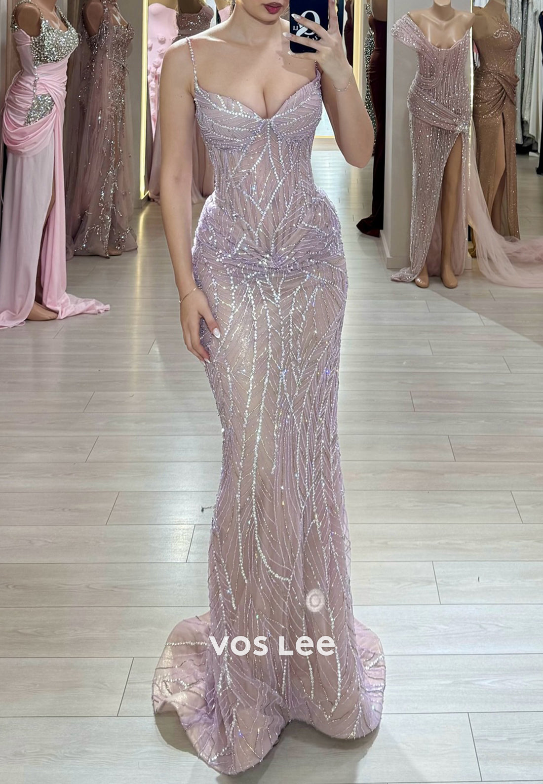 Spaghetti Straps Sweetheart Fully Sequined Floor-Length Mermaid Evening Dresses