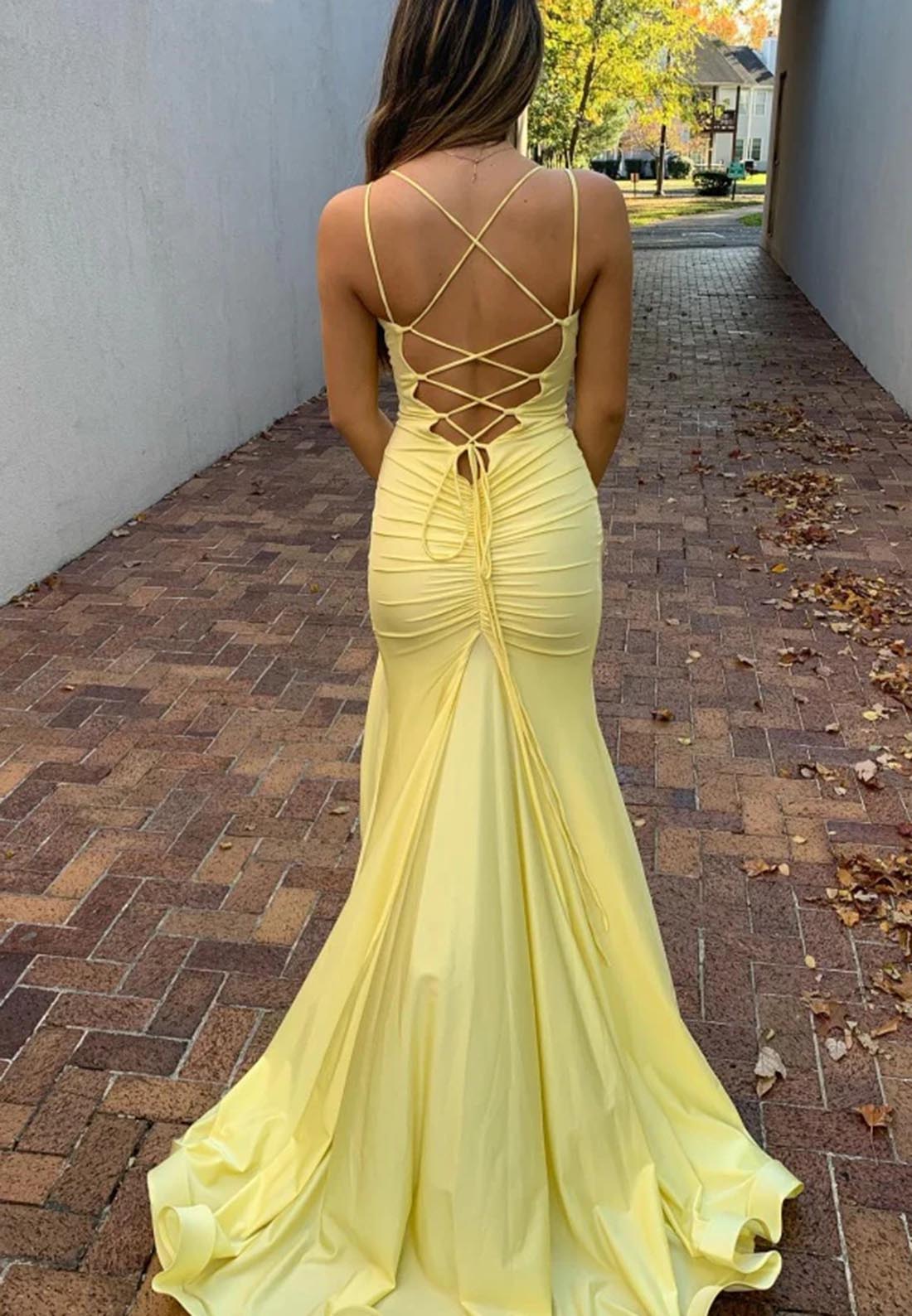 Sexy V neck Ruched Mermaid Simple Prom Dress Long Graduation Dress