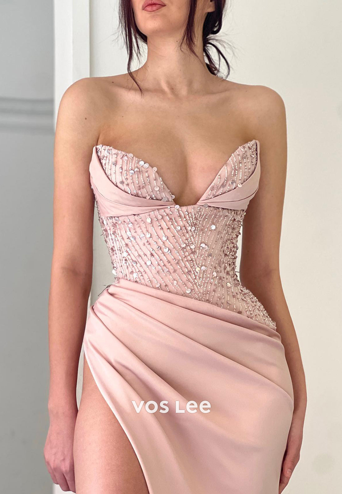 Sexy and Sleek Beaded Sweetheart Pleated Mermaid Evening Dresses with High Split