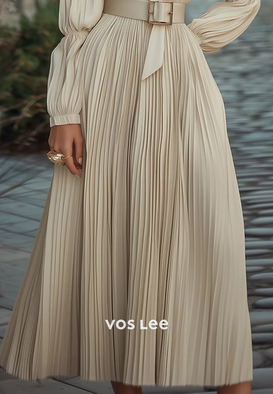 Glamorous & Dramatic A-Line High Neck Ankle-Length Pleated Wedding Guest Dresses
