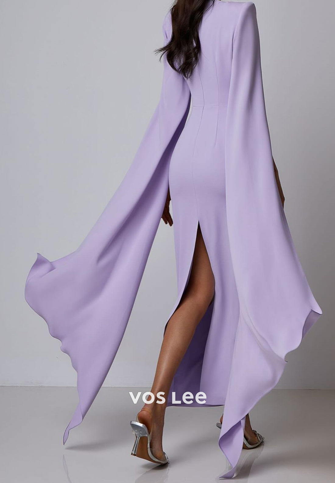 Long Sleeve Scoop Ankle-Length Mermaid Evening Dresses with High Split