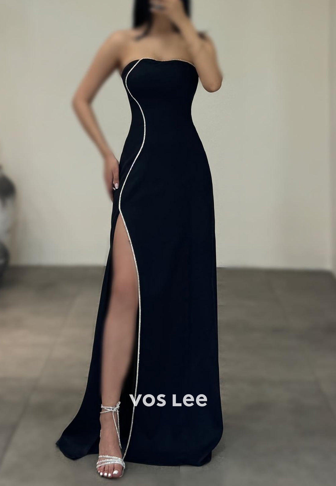 Simple & Casual Strapless Rhinestone Floor-Length Mermaid Evening Dresses with High Split