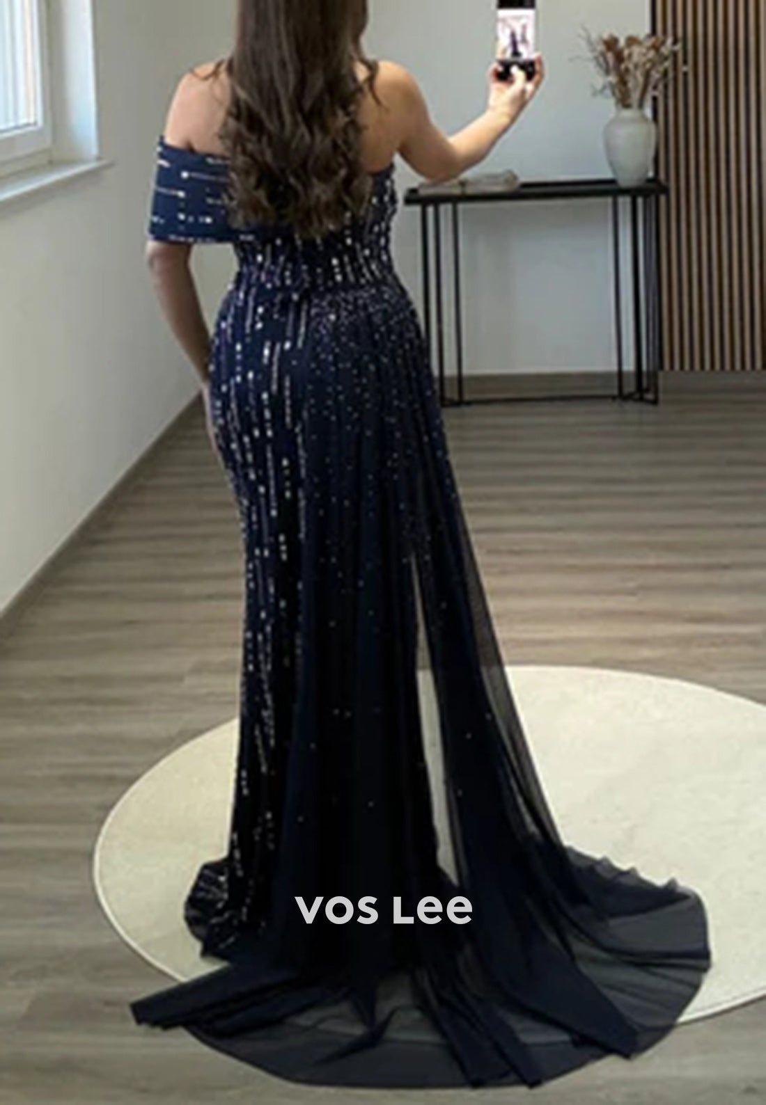 Sparkling One Shoulder Rhinestone Pleated Mermaid Evening Dresses with High Split