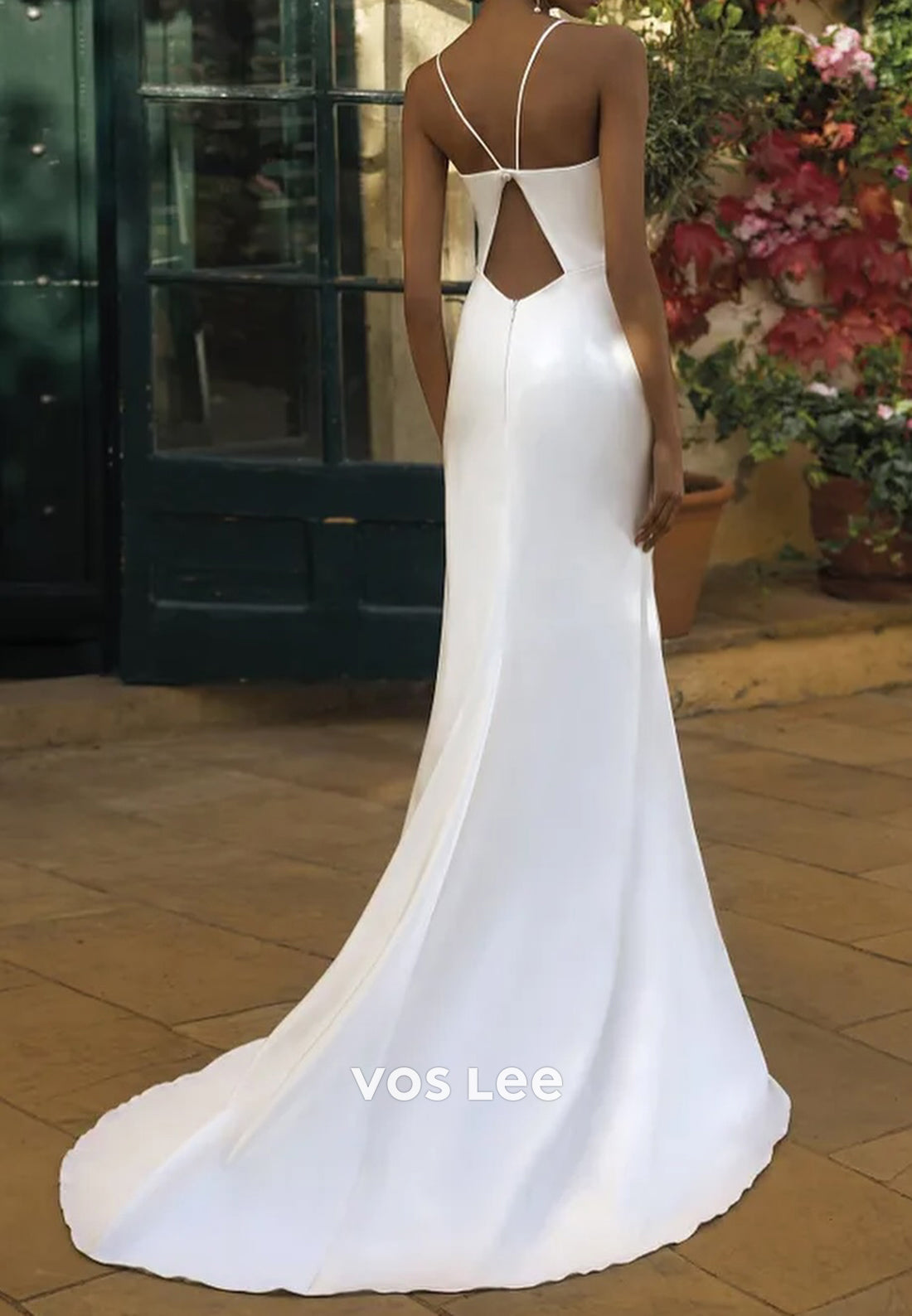 Sexy and Sleek Spaghetti Straps Square Sheath Wedding Dresses with Sweep Train