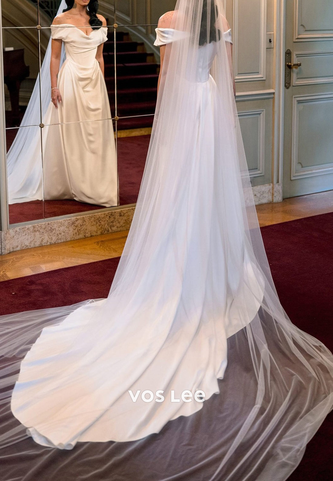 Off the Shoulder Pleated Maxi Dresses Sheath Wedding Dresses Court Train