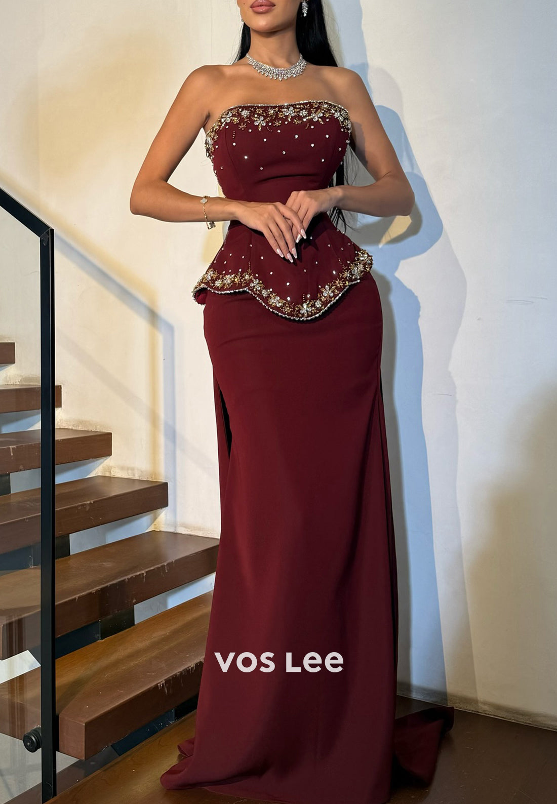 Elegant & Luxurious Beaded Rhinestone Mermaid Evening Dresses with Sweep Train