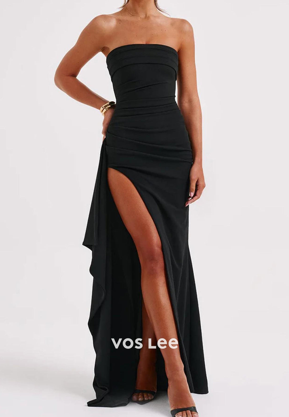 Gorgeous & Charming Strapless Pleated Mermaid Long Evening Dresses with Side Split