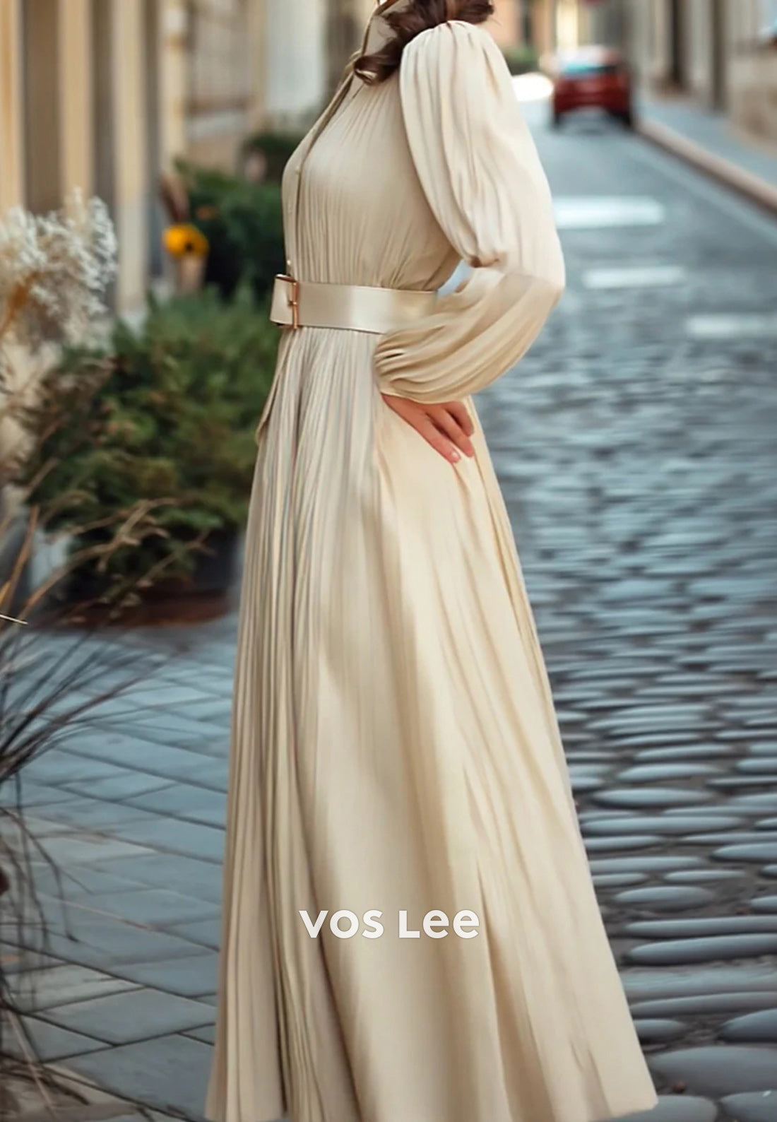 Glamorous & Dramatic A-Line High Neck Ankle-Length Pleated Wedding Guest Dresses