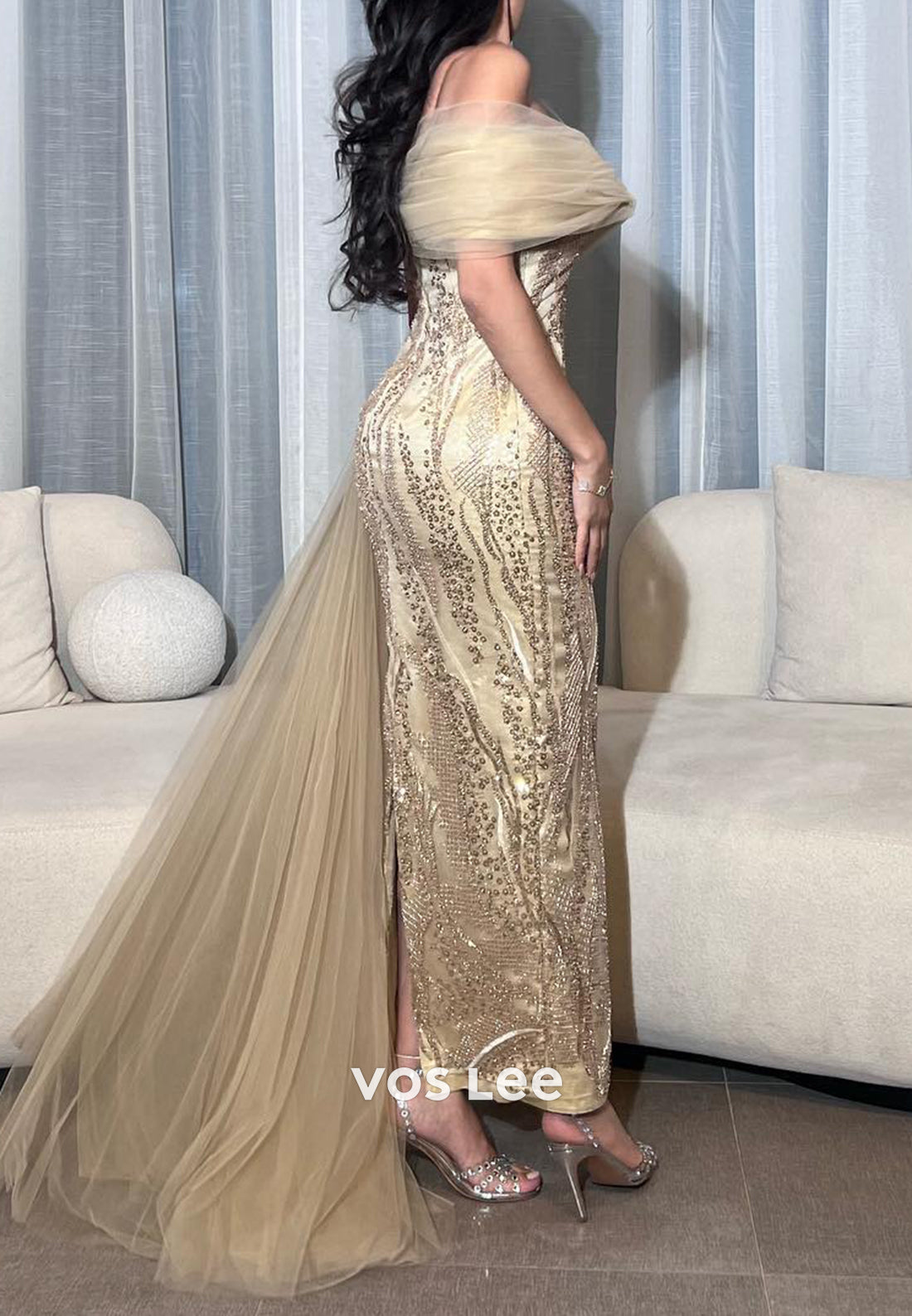 Sparkle & Shine One Shoulder Beaded Embellished Ankle-Length Mermaid Evening Dresses