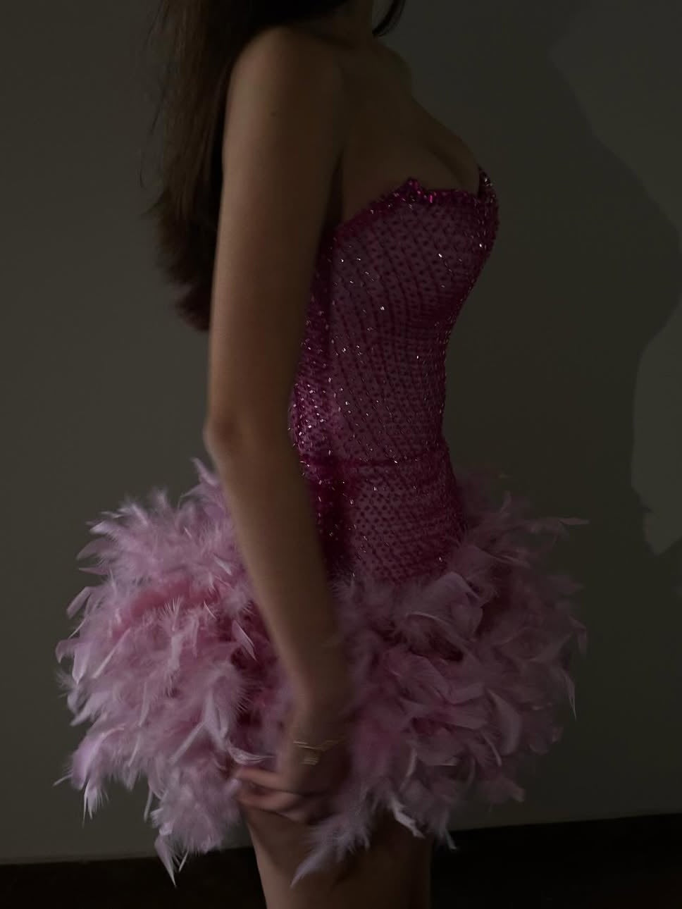 Bling Sheath Sweetheart Pink Short Homecoming Dress with Beading Feather