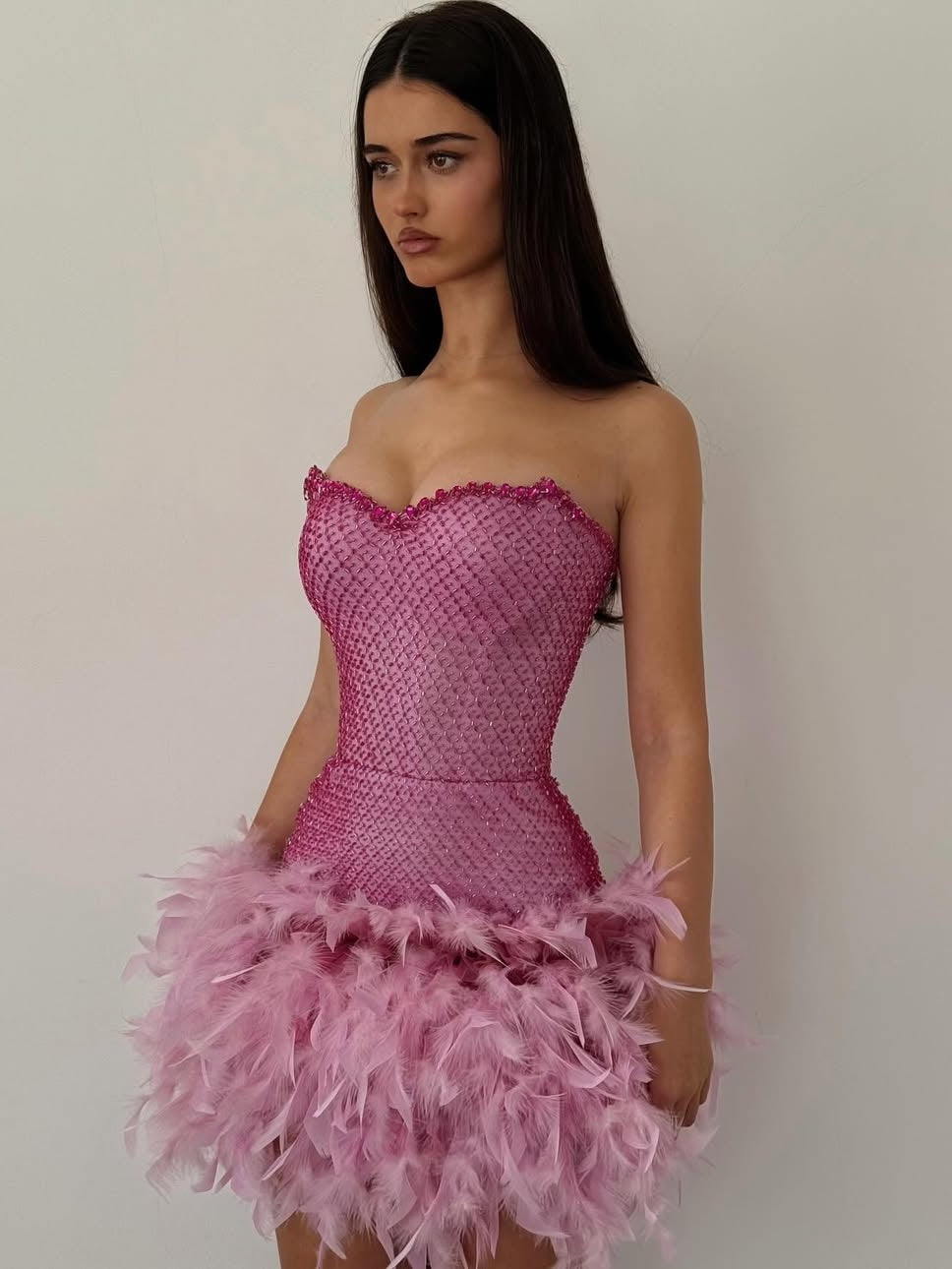Bling Sheath Sweetheart Pink Short Homecoming Dress with Beading Feather