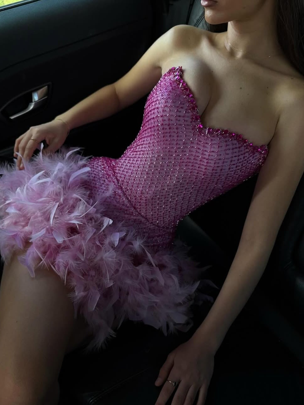 Bling Sheath Sweetheart Pink Short Homecoming Dress with Beading Feather