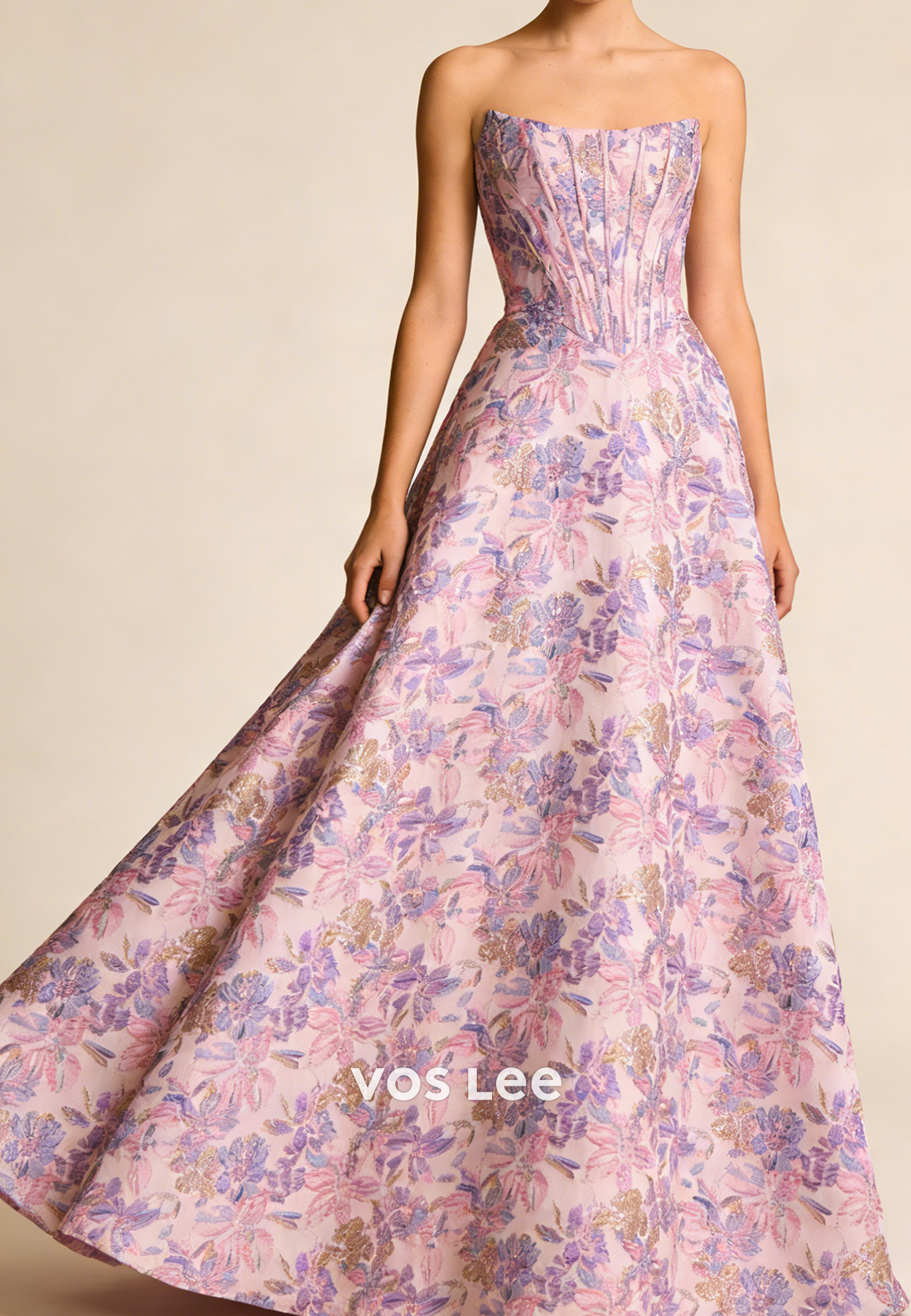 Pink Strapless A Line Sequined Appliques Formal Prom Dresses
