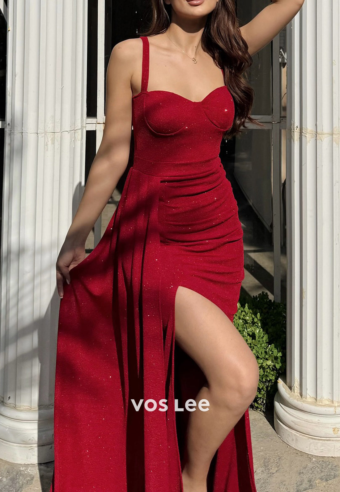 Sparkling Spaghetti Straps Sweetheart Mermaid Evening Dresses with Sweep Train
