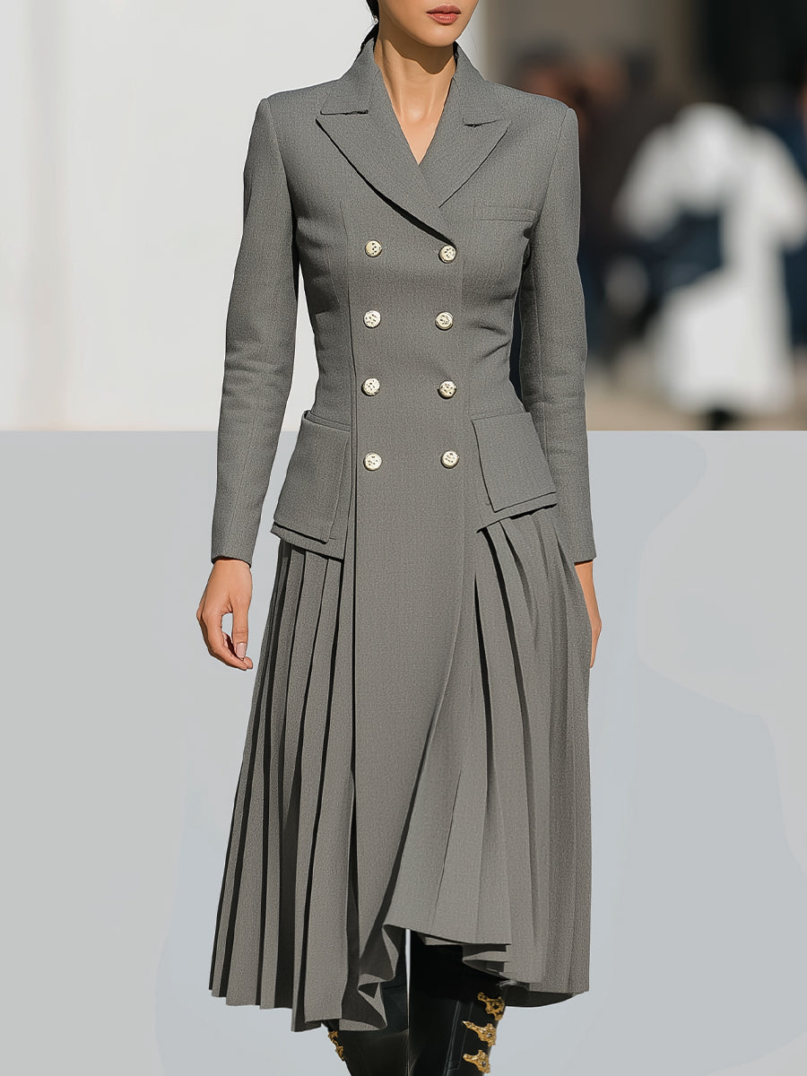 Elegant Double-Breasted Pleated Dress