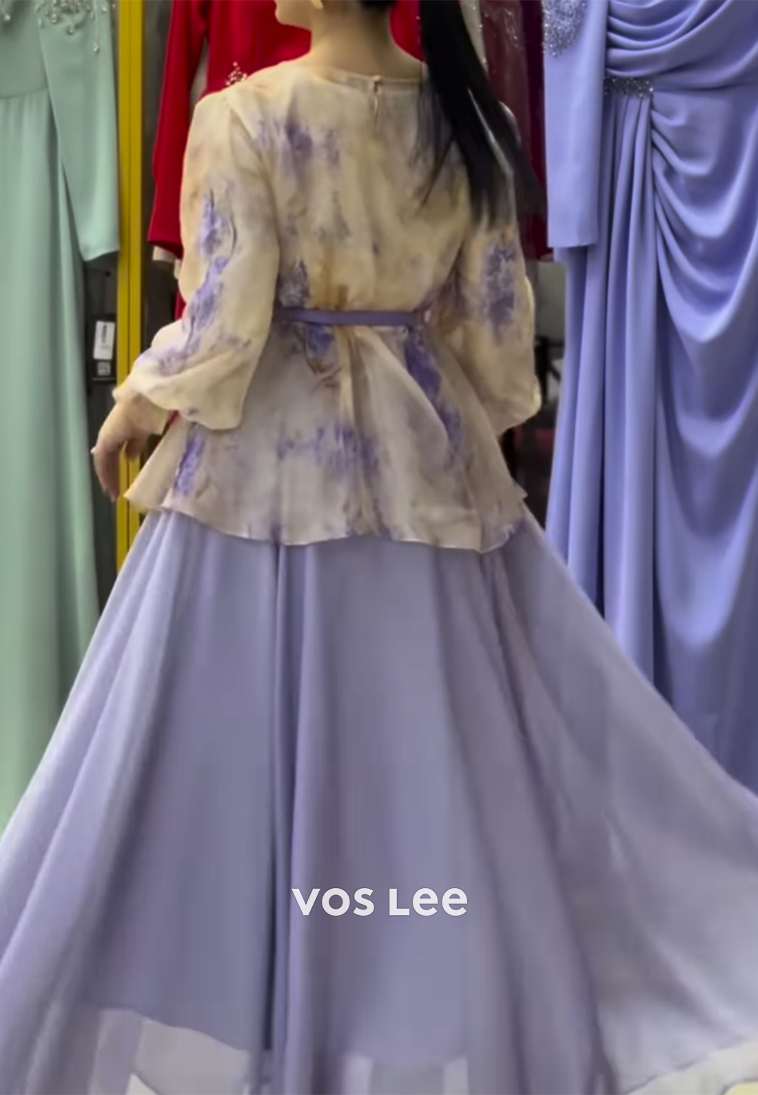 A-Line Long Sleeve Scoop Pleated Floor-Length Evening Dresses