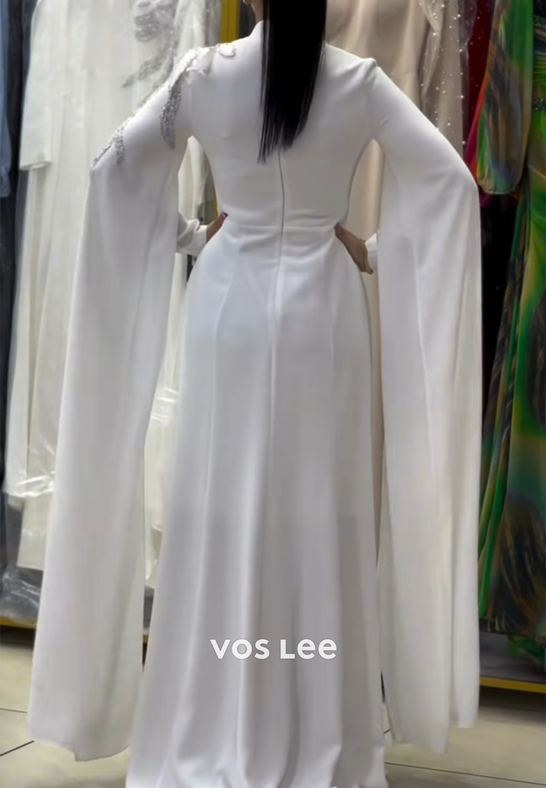 Long Sleeve Scoop Beaded Embellished Floor-Length Sheath Evening Dresses