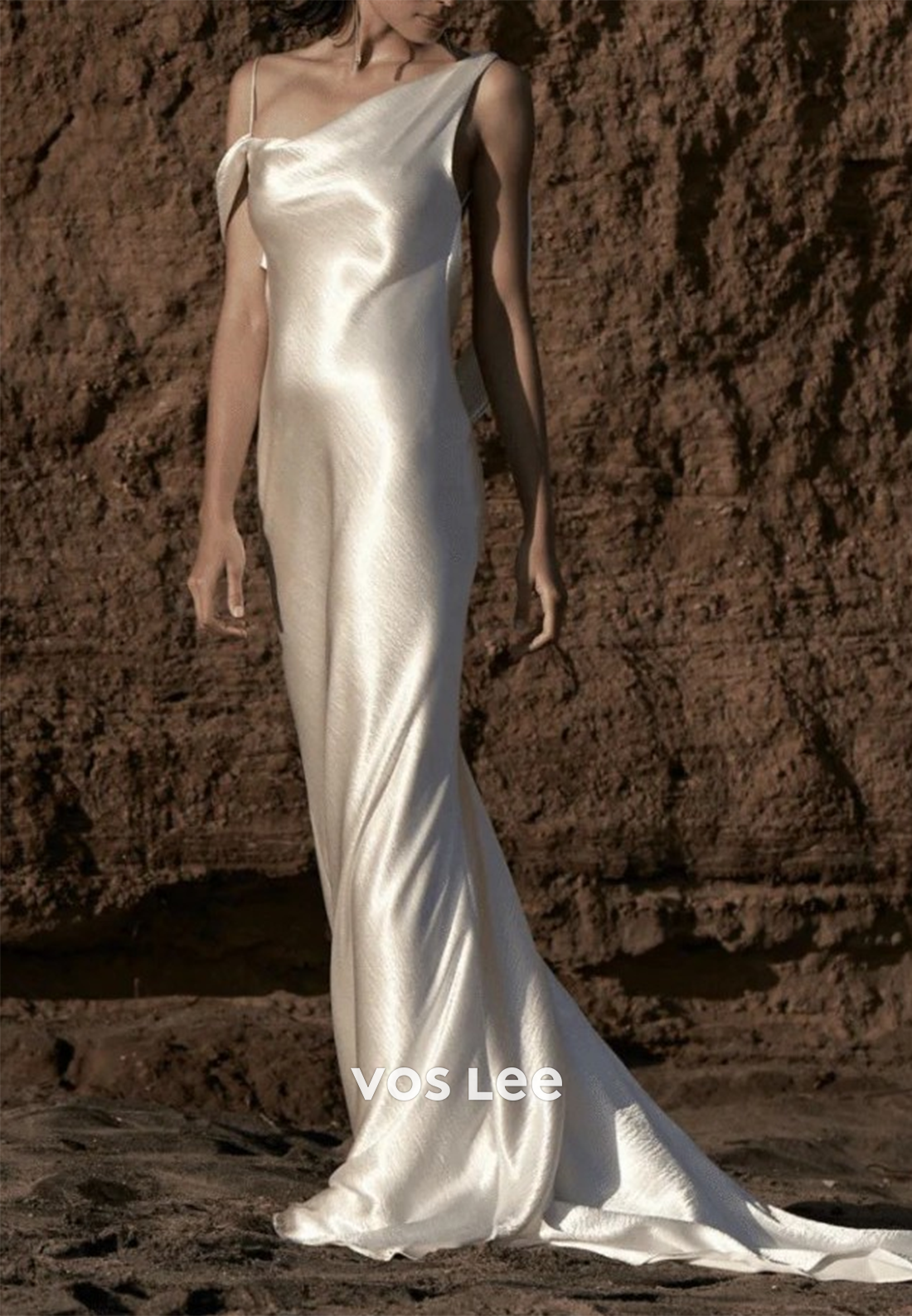 Backless Asymmetrical Pleated Mermaid Wedding Dresses with Sweep Train
