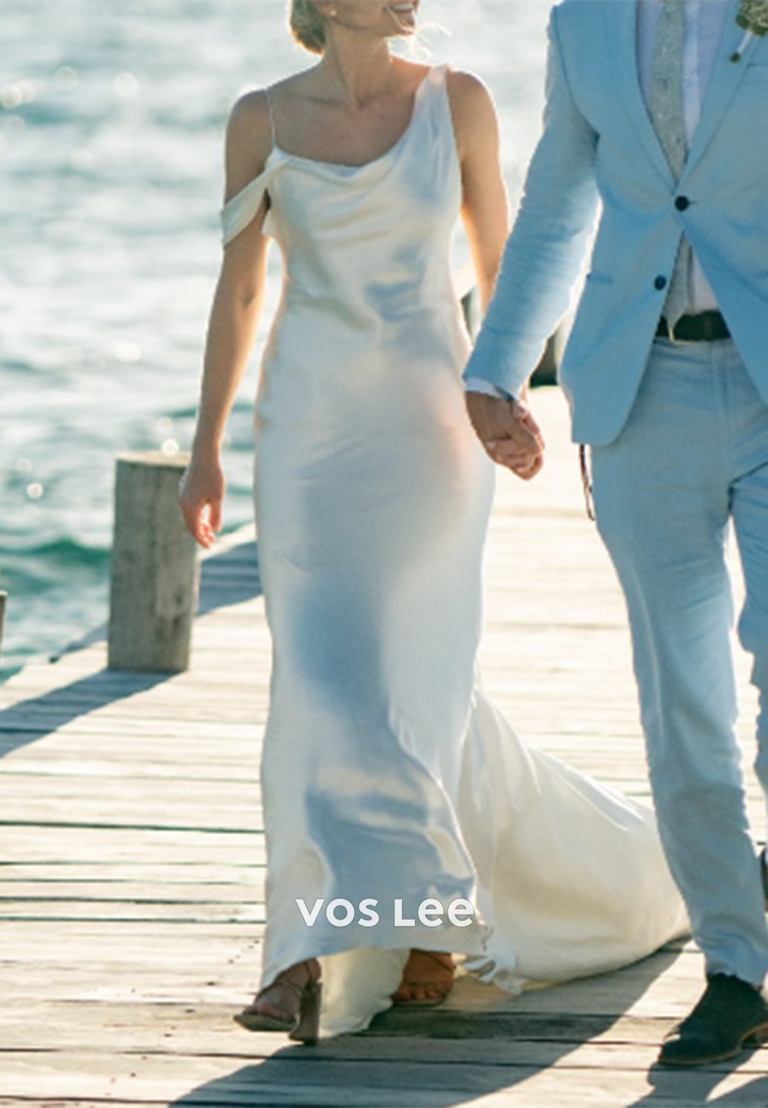 Backless Asymmetrical Pleated Mermaid Wedding Dresses with Sweep Train