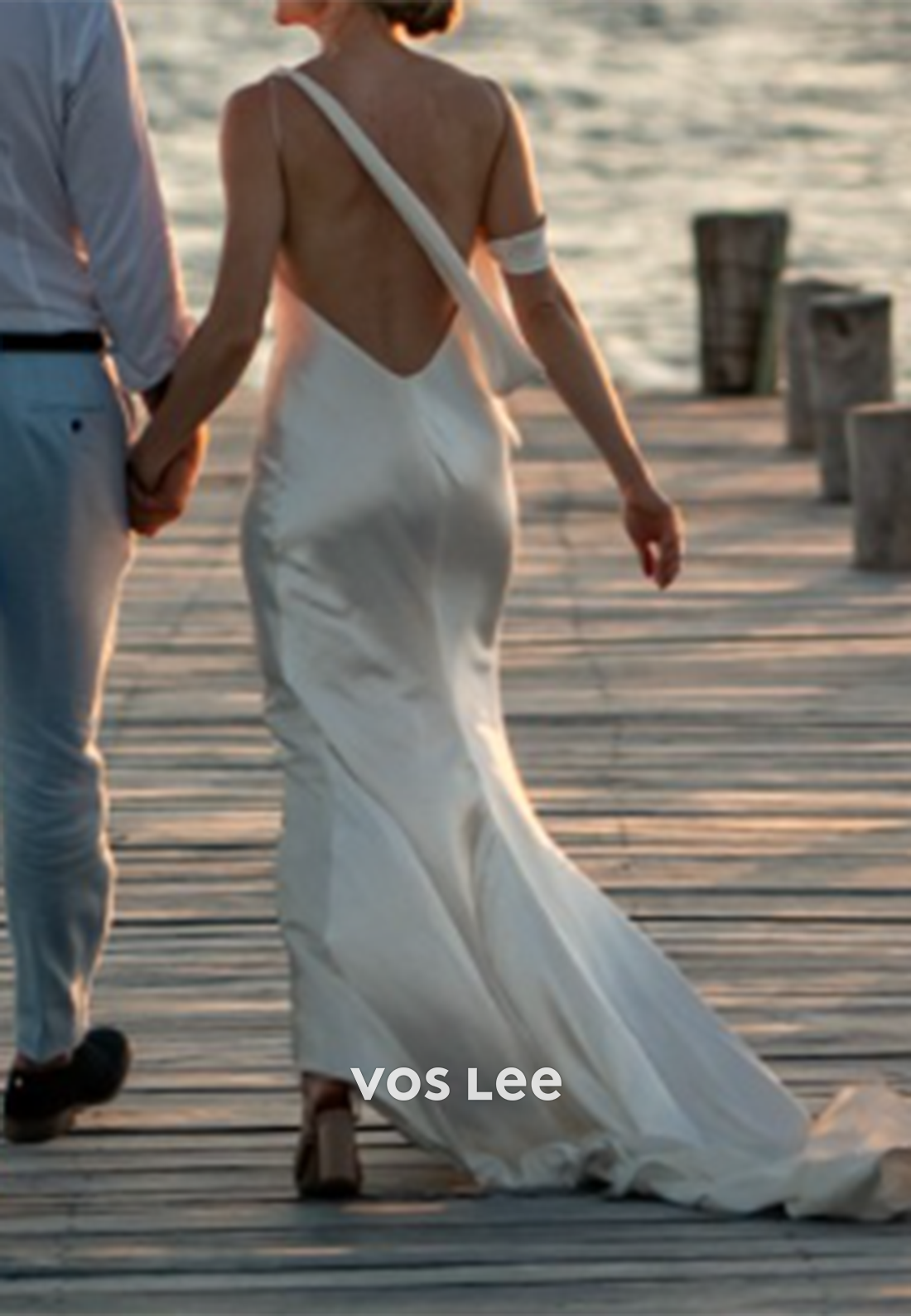 Backless Asymmetrical Pleated Mermaid Wedding Dresses with Sweep Train