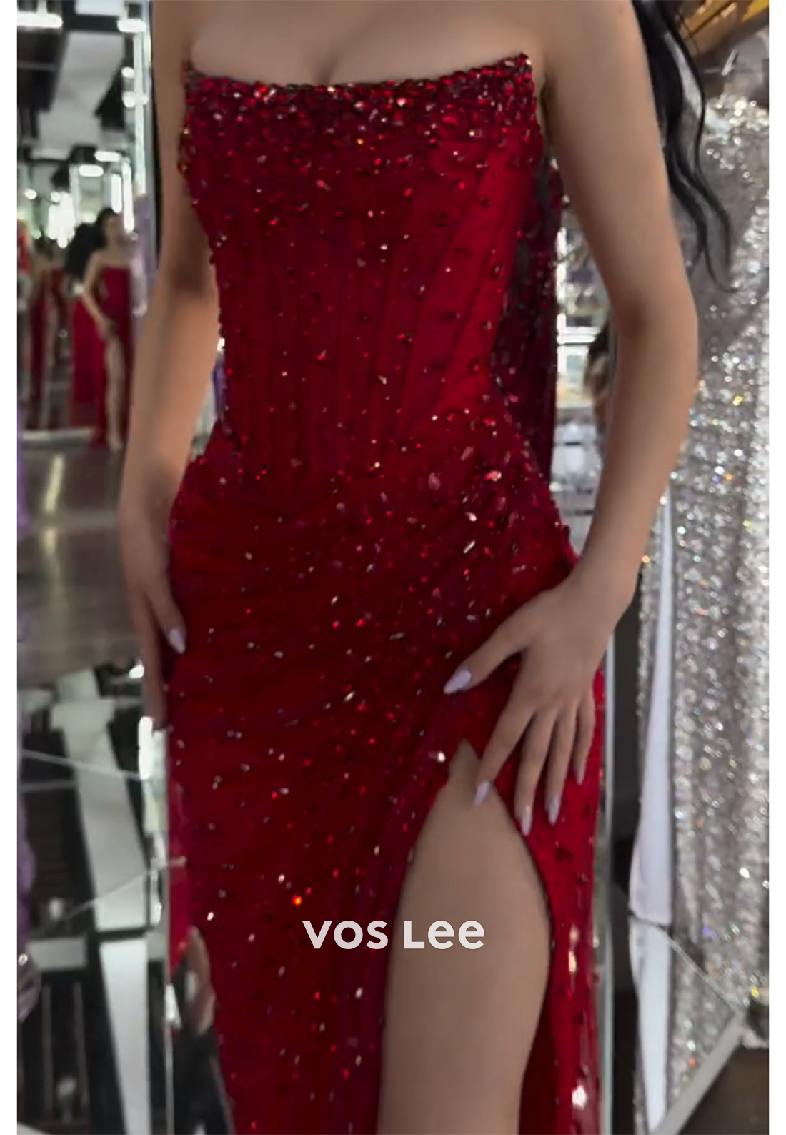 Sexy & Hot Scoop Strapless Rhinestone Mermaid Prom Dresses with High Split