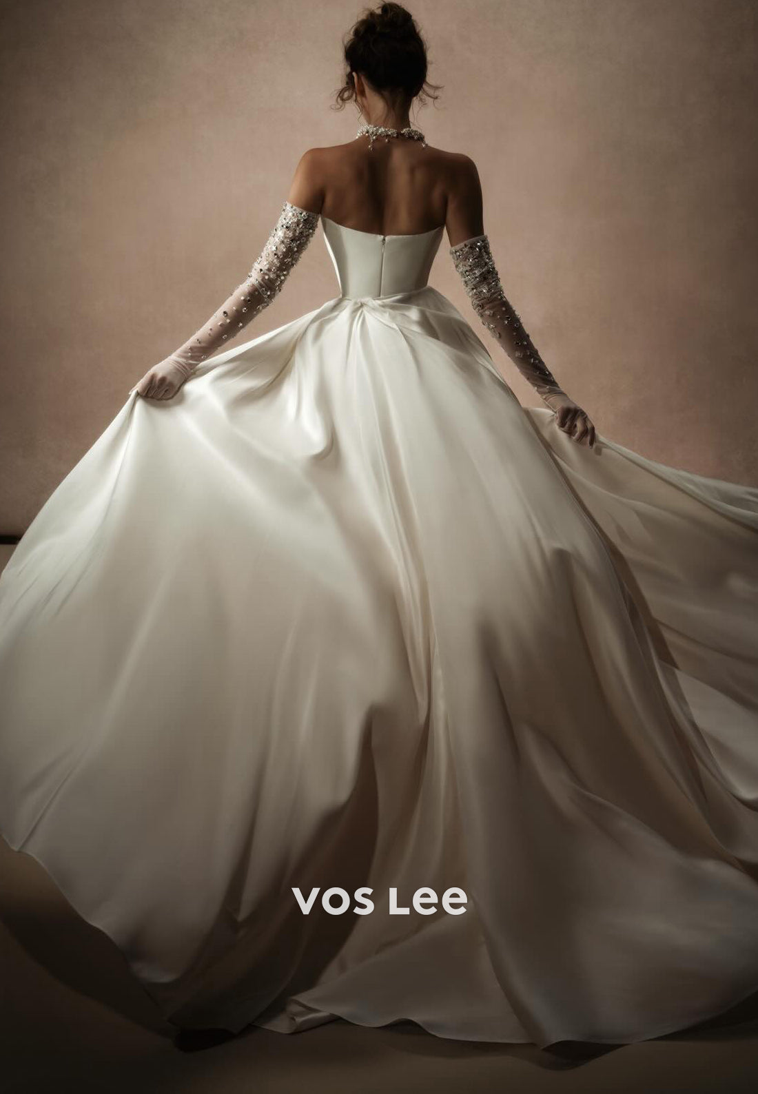 A-Line Strapless Bowknot Sweetheart Pleated Wedding Dresses with High Split