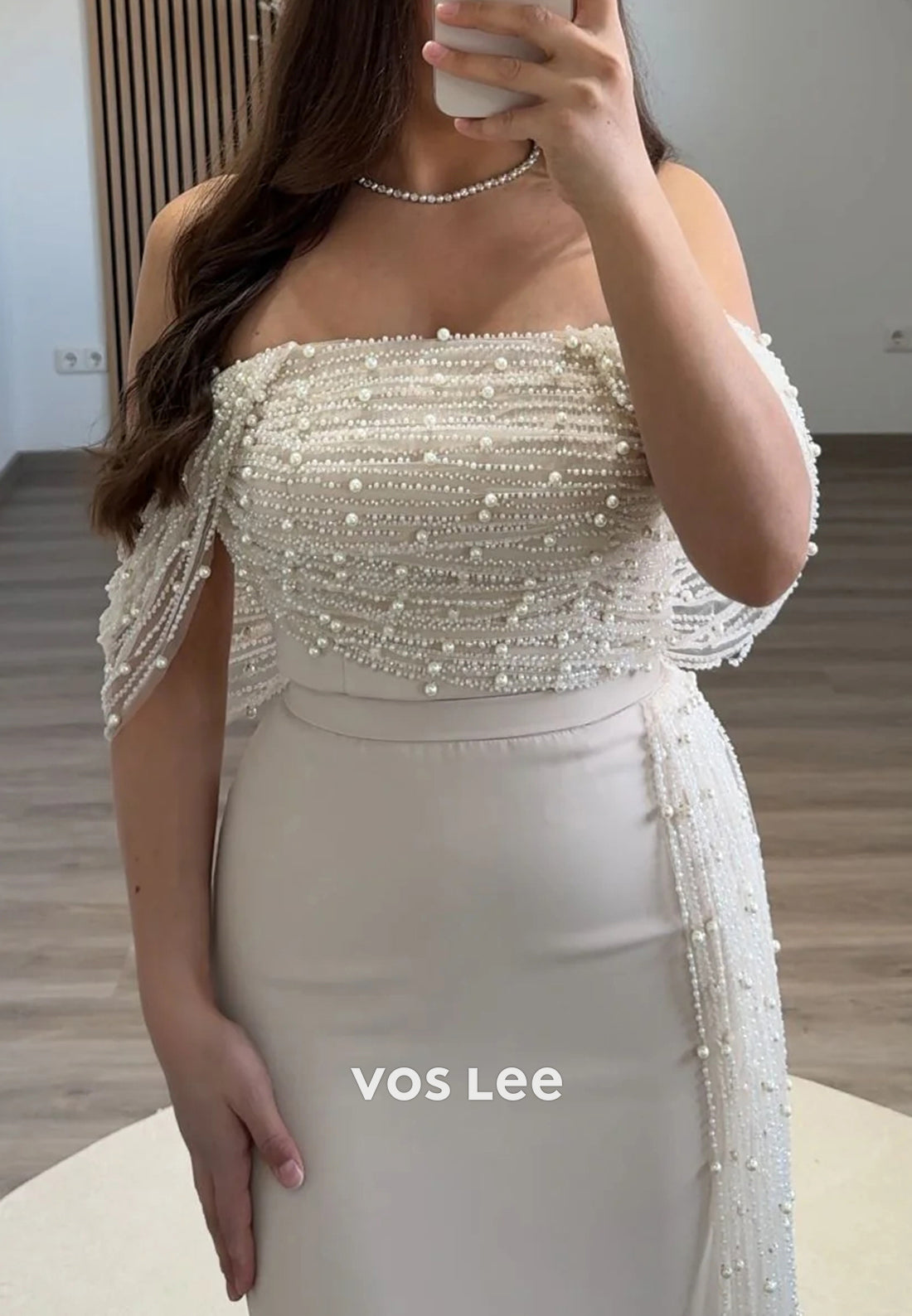 Off the Shoulder Beaded Embellished Pleated Mermaid Floor-Length Evening Dresses