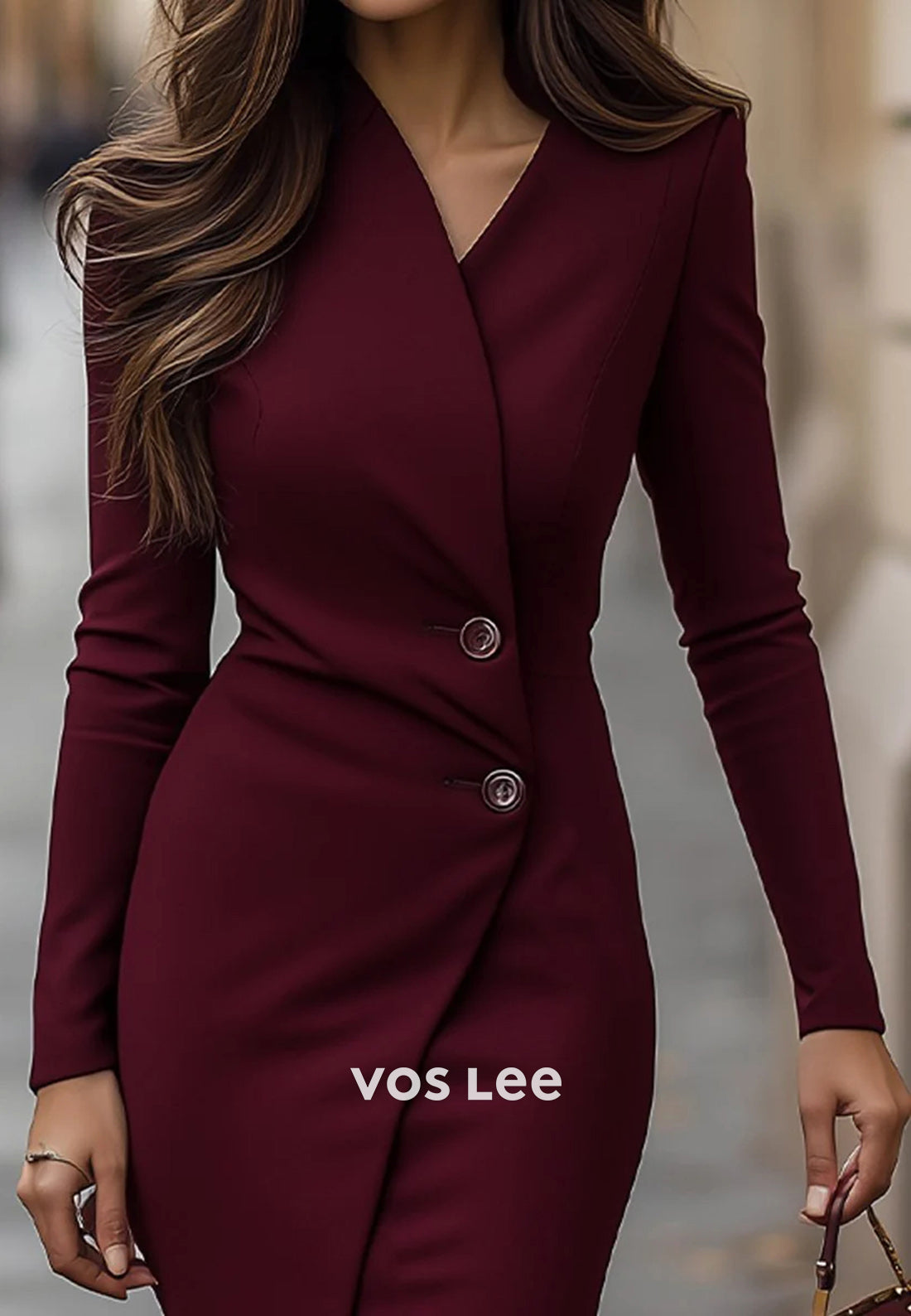 Long Sleeve Asymmetrical Neck Tea-Length Ruched Mermaid Wedding Guest Dresses
