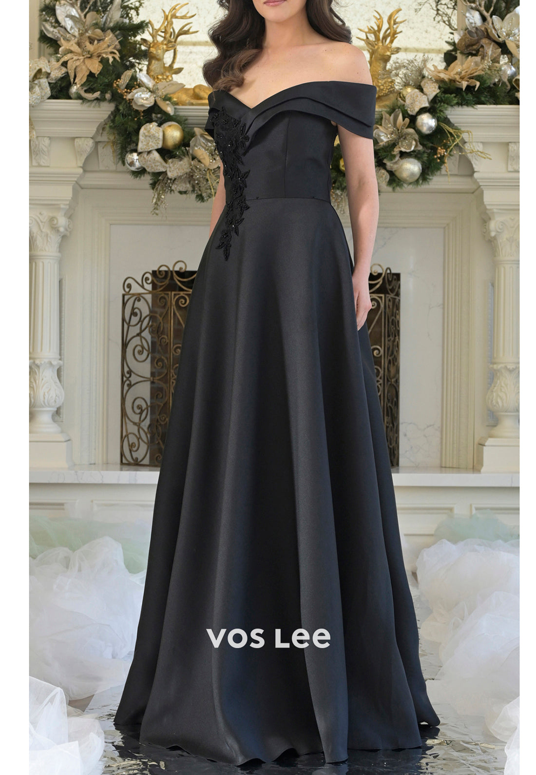 A-Line Off the Shoulder Beaded Floor-Length Mother of Bride Dresses
