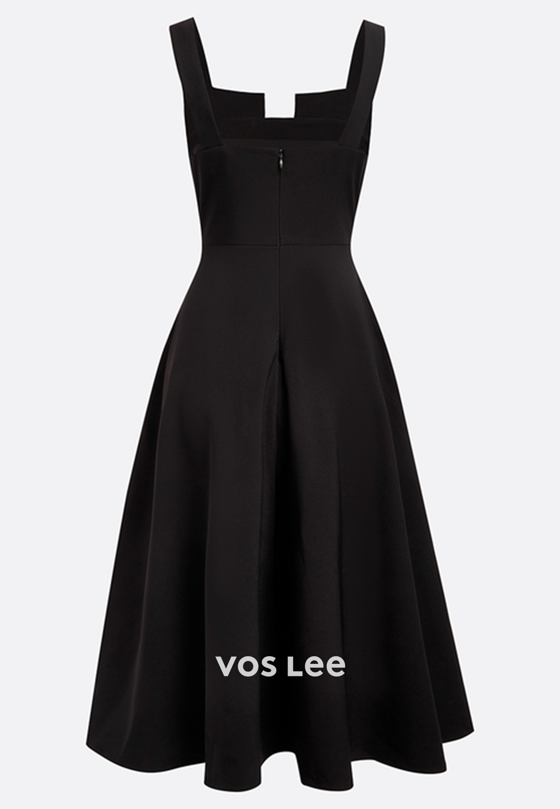 Luxurious Black A-Line Square Sleeveless Pleated Tea-Length Wedding Guest Dresses