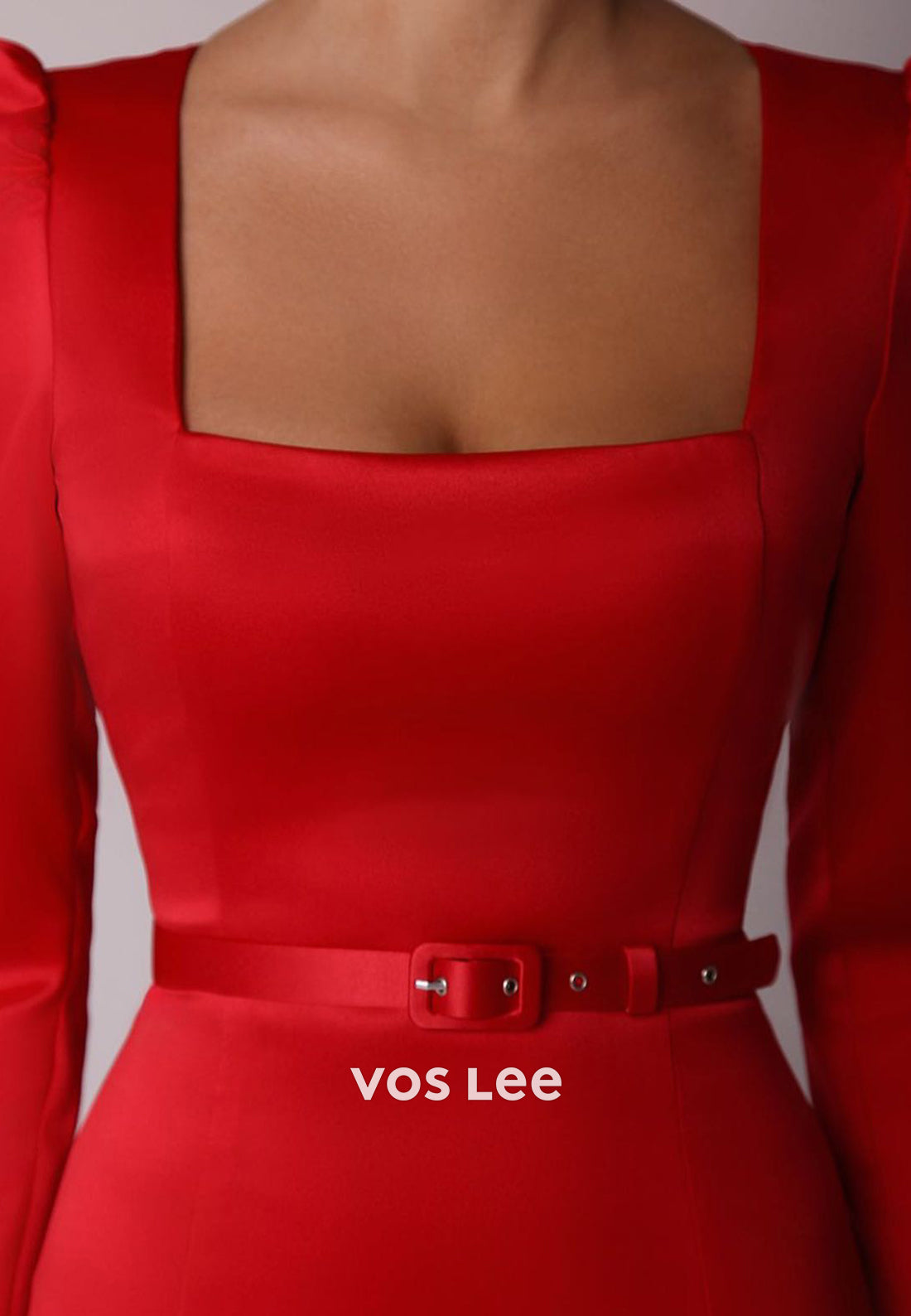 Long Sleeve Square Floor-Length Pleated Sheath Evening Dresses with High Split