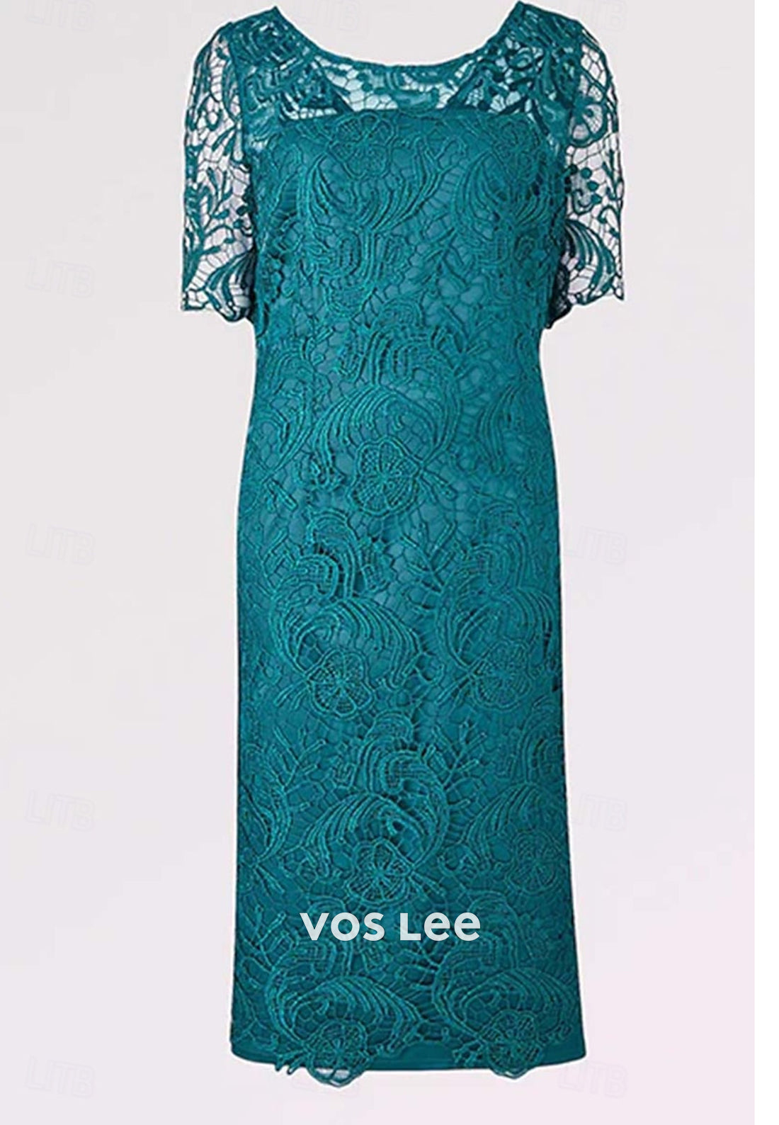 Short Sleeve Illusion Neck Appliques Lace Sheath Mother of Bride Dresses