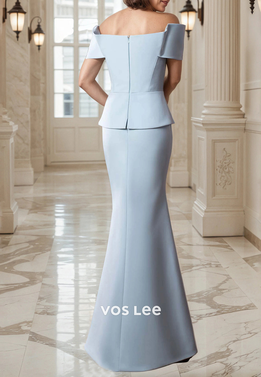 Short Sleeve Off the Shoulder Floor-Length Pleated Mermaid Mother of Bride Dresses