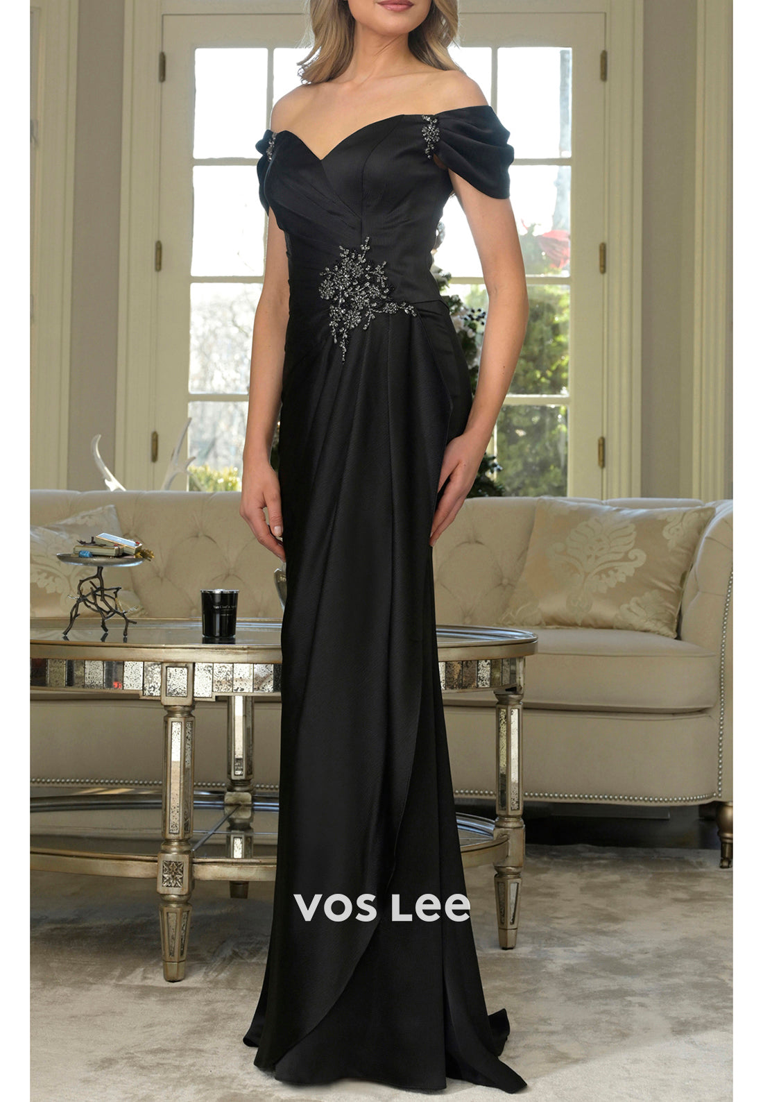 Off the Shoulder Beaded Floor-Length Mermaid Mother of Bride Dresses