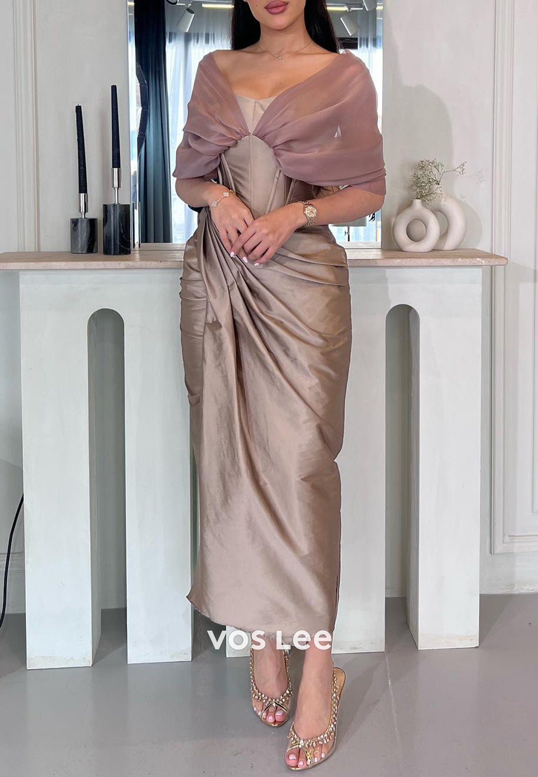 Simple & Classic Off the Shoulder Ankle-Length Pleated Mermaid Evening Dresses