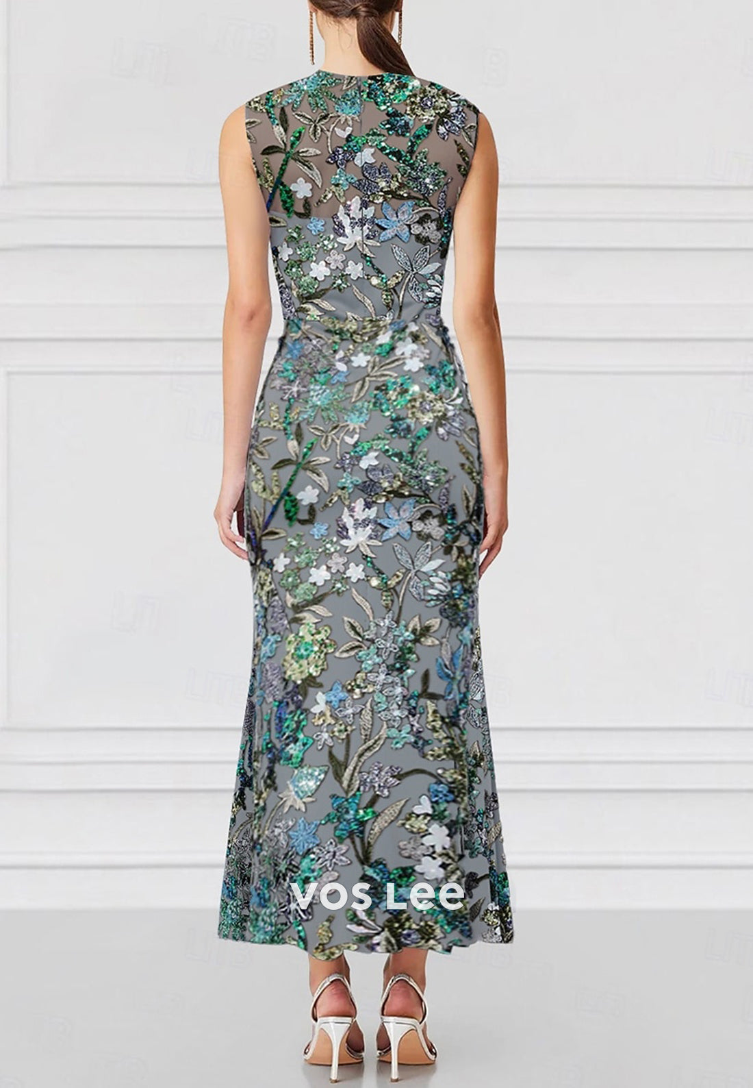 Fully Appliques Scoop Sleeveless Appliques Embellished Evening Dresses