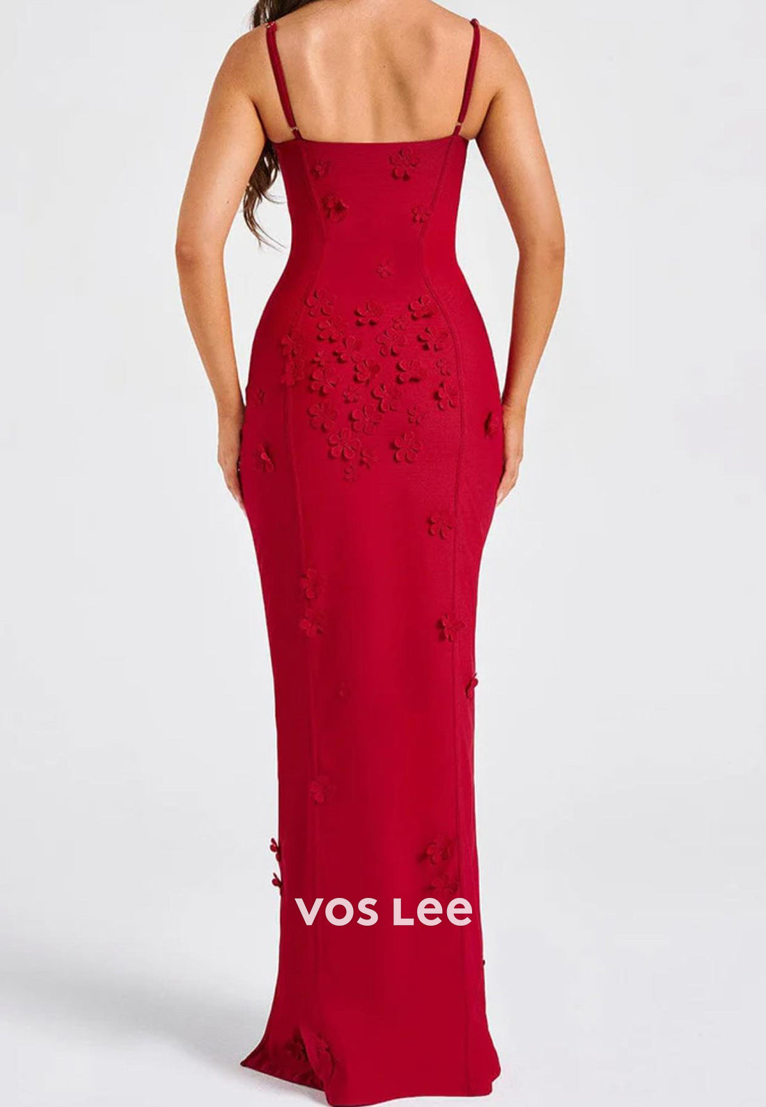 Spaghetti Straps Floral Embellished Floor-Length Mermaid Evening Dresses with Split