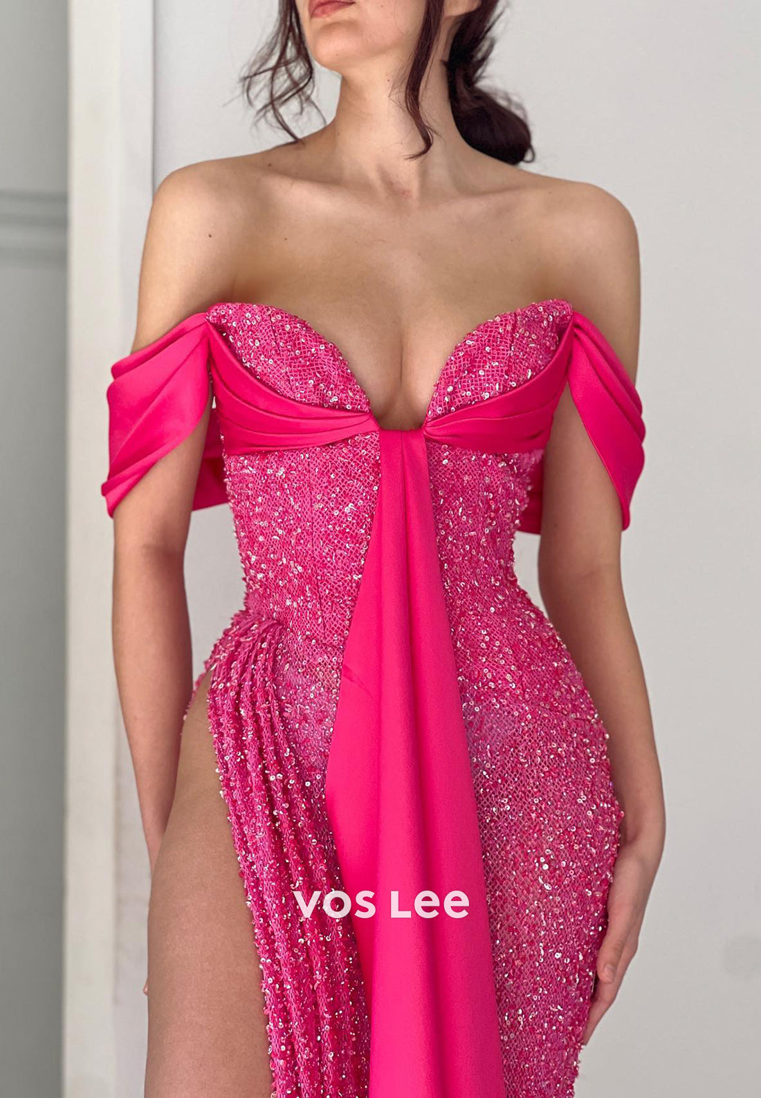 Sexy Sweetheart Sequined Pleated Floor-Length Mermaid Evening Dresses with High Split