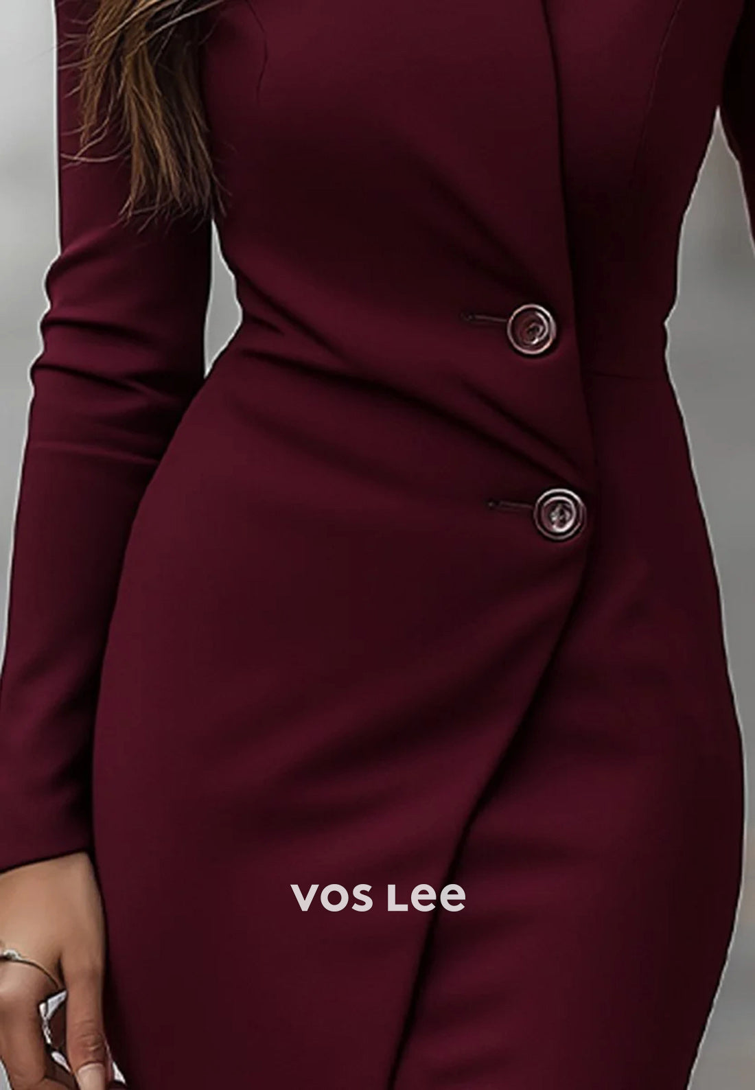 Long Sleeve Asymmetrical Neck Tea-Length Ruched Mermaid Wedding Guest Dresses