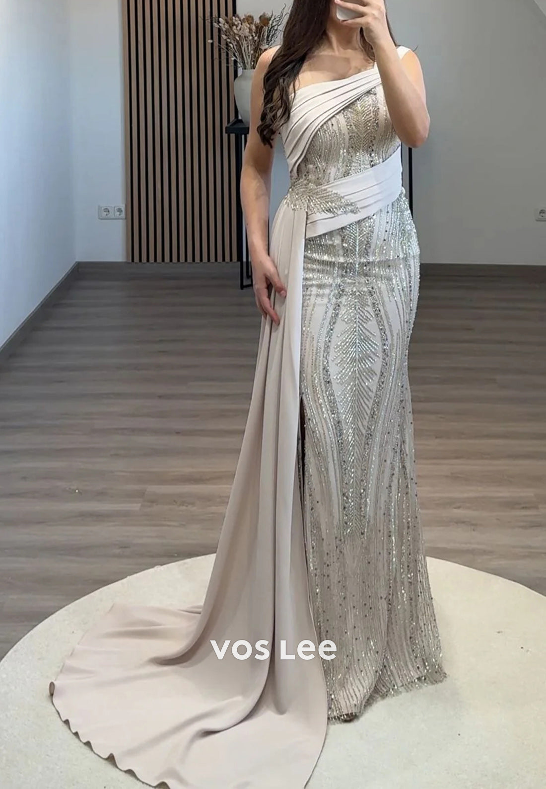 Sparkle & Shine One Shoulder Fully Beaded Mermaid Evening Dresses with Sweep Train