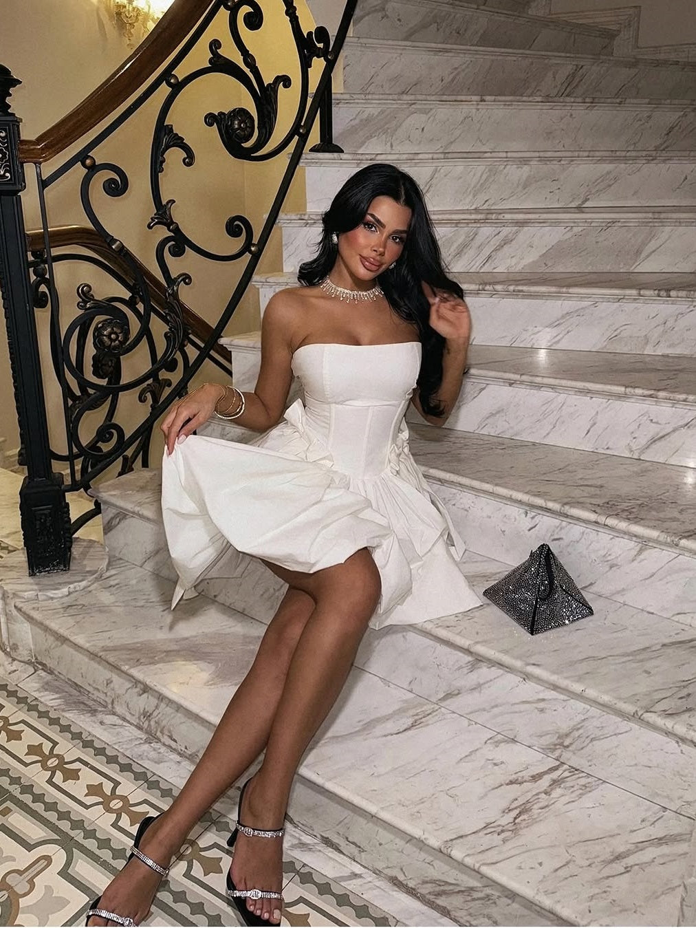 Princess A Line Strapless White Short Homecoming Dress with Bowknot