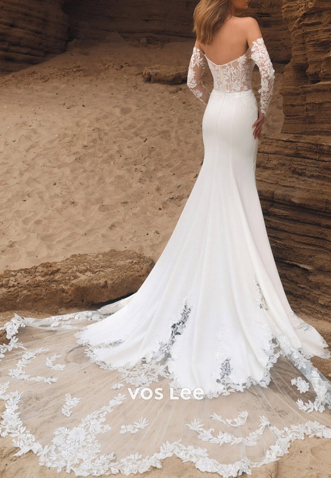 White & Ivory Long Sleeve Sequins Appliques Lace Mermaid Beach Wedding Dresses