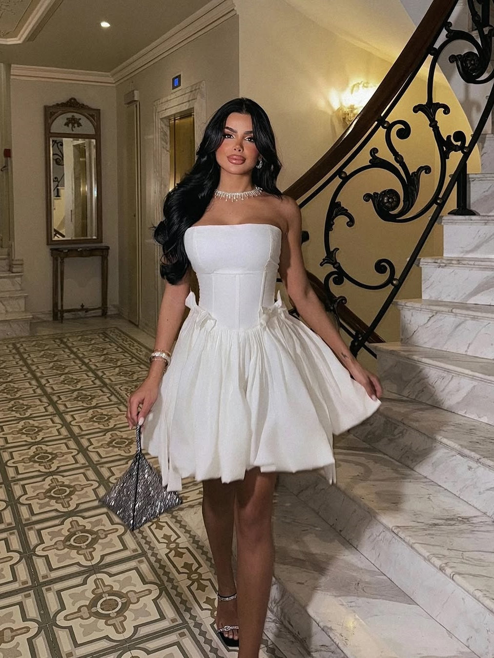 Princess A Line Strapless White Short Homecoming Dress with Bowknot