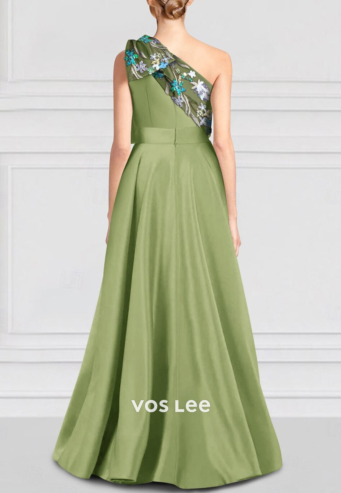 One Shoulder Bowknot Sequins Floral Appliqued Jumpsuit Mother of Bride Dresses