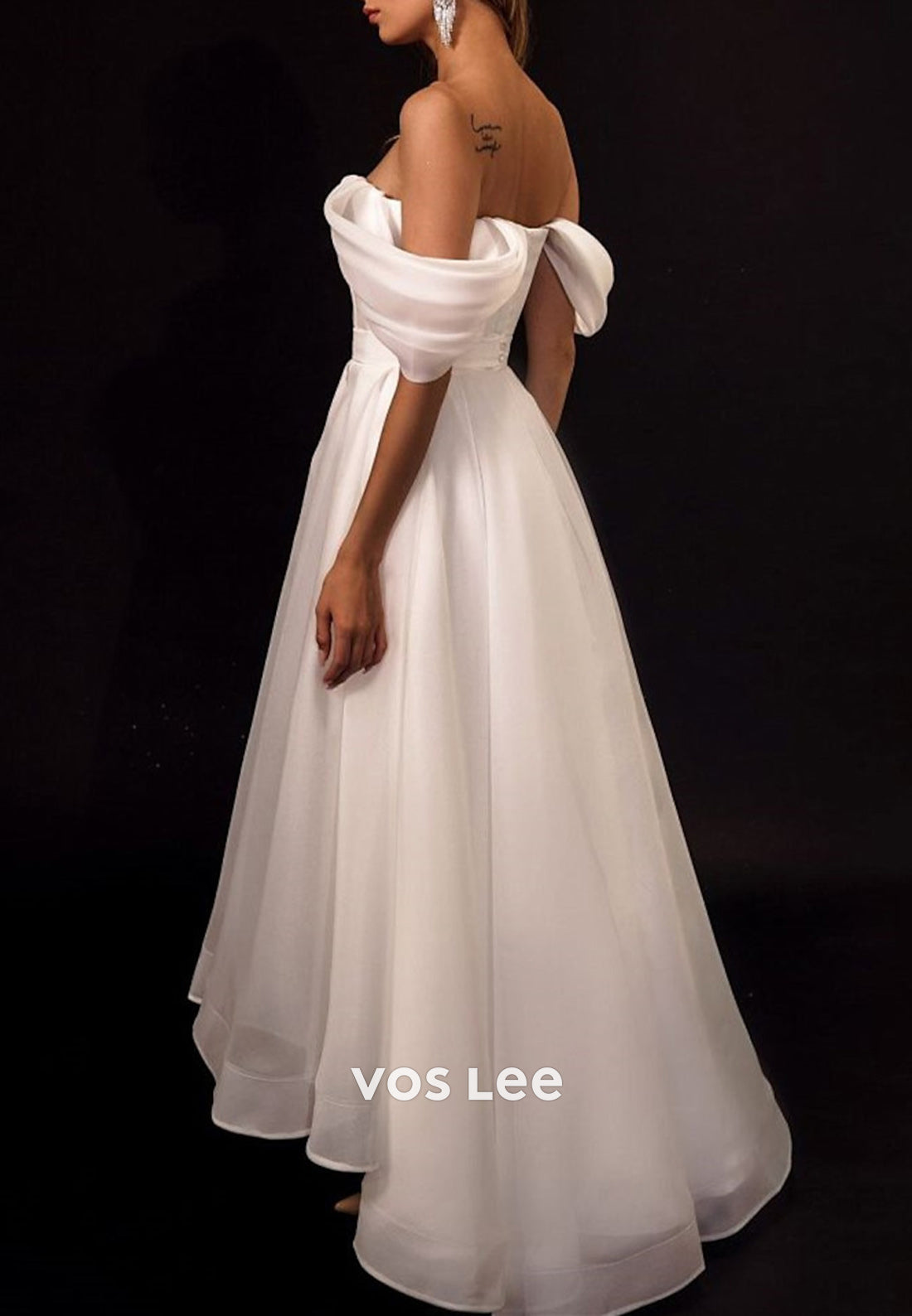 Classic & Timeless A-Line Off the Shoulder Pleated High Low Wedding Dresses