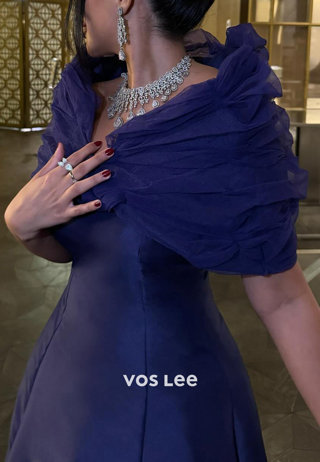 Gorgeous & Charming A-Line Bateau Neck Pleated Long Evening Dresses with Court Train